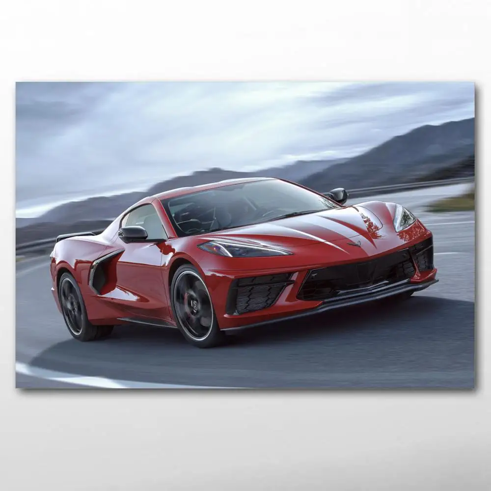 Chevrolet Corvette C8 красный автомобиль спортивный автомобиль суперкар автомобиль настенные плакаты художественные принты из брезента живопись для гостиной Декор