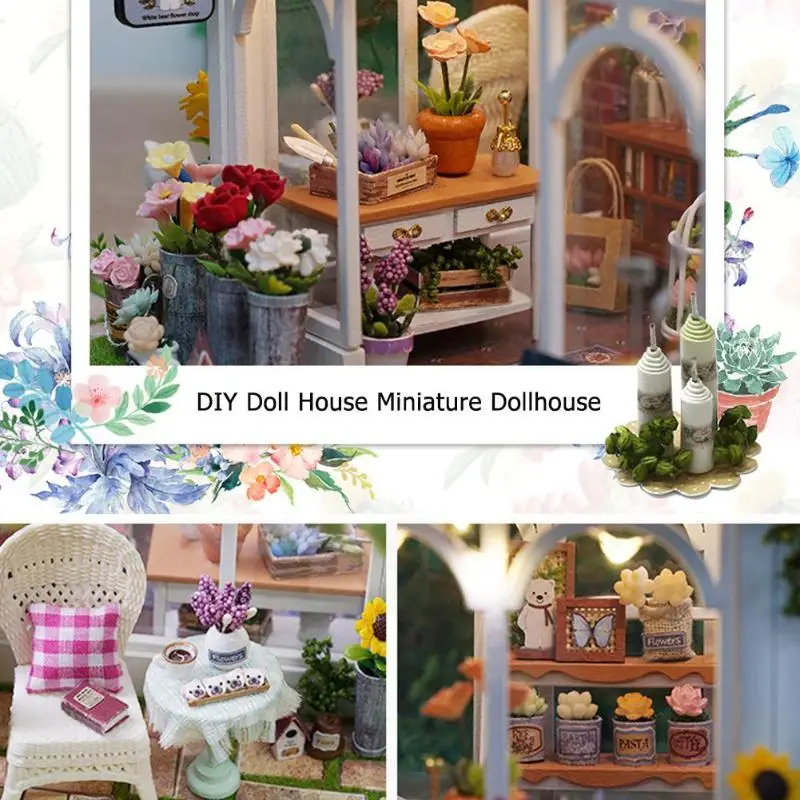DIY Кукольный дом деревянный миниатюрный кукольный домик мебель комплект игрушка Солнечный цветок головоломки дома ручной работы собранная модель подарок на день рождения