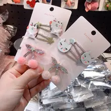 Детский костюм из трех предметов в Корейском стиле с блестками и изображением маленьких животных, фруктов, вишни, ББ, заколки, аксессуары для волос, головной убор для женщин