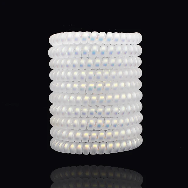10pcs Top Fashion Ice Cream Colorful Spiral Spin Screw Telephone Wire Hair Ties Pearly Premium Plastic Rubbers Ponytails D