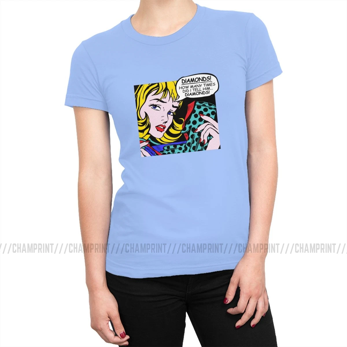Roy Lichtenstein комическое искусство девушка с перчатками футболки женские корейский стиль поп-арт футболка футболки tumblr топы Женская одежда - Цвет: Небесно-голубой