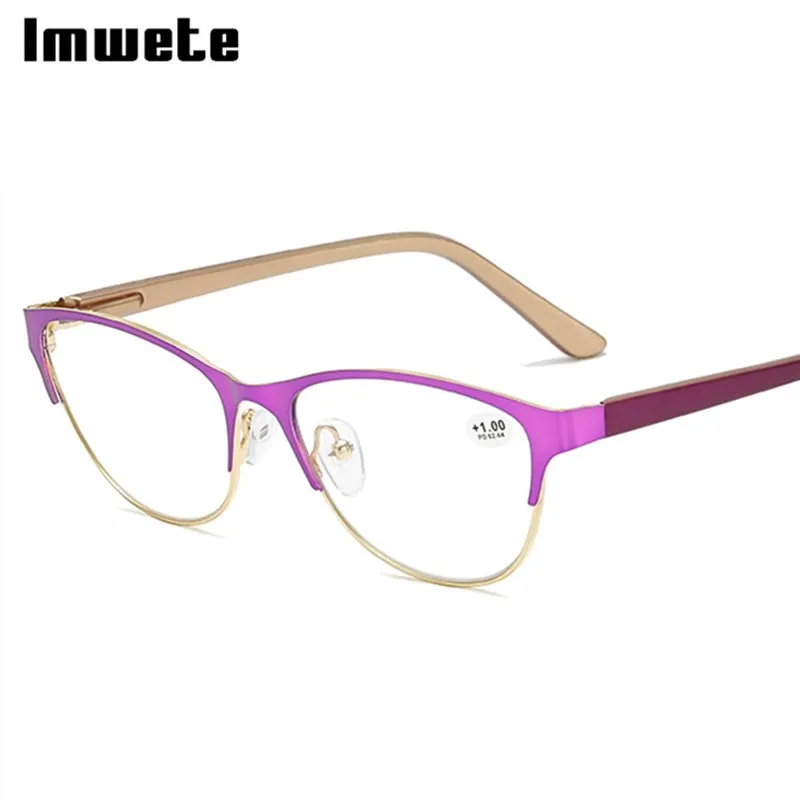 purple Imwete, классические очки для чтения, унисекс, сплав, оправа, кошачий глаз, для мужчин и женщин, дальнозоркость, очки по рецепту с+ 1,0+ 1,5+ 2,0+ 2,5 - Цвет оправы: purple