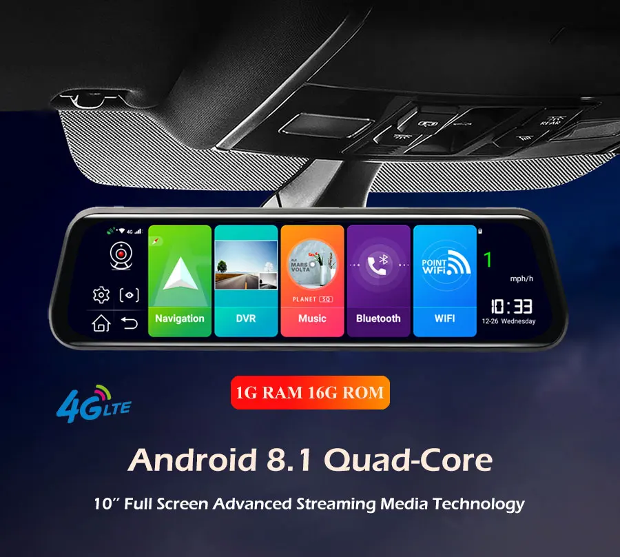 Android 8,1 камера ночного видения автомобиля dvr 1" 1G+ 16G gps-навигатор потоковое медиа зеркало ADAS 4G Wifi 1080P+ 1080P видеорегистратор
