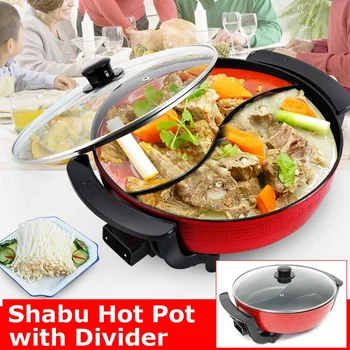 

1300W Electric Hot Pot Soup Pots Stainless Steel Non Stick Smokeless Home Kitchen CookwareTwin Divided Shabu pot