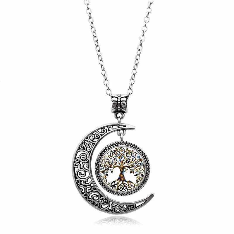 Tree of life Chain Винтажное ожерелье с кулоном из натурального камня с кулоном Полумесяца Черная Цепь турмалиновая подвеска s для женщин и мужчин розовая бижутерия - Окраска металла: Tree of life Chain