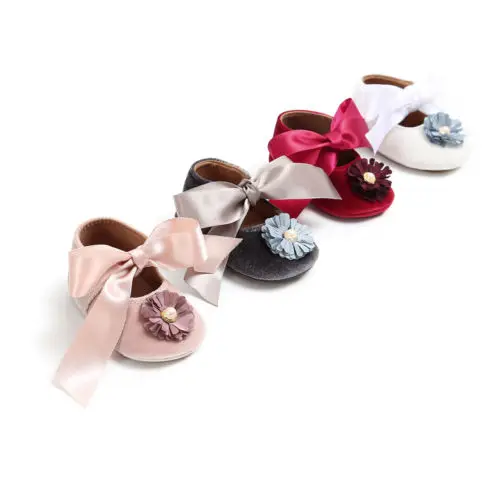 Fashion Newborn Baby Girls Shoes Newborn Baby Girls Bow Princess Shoes Anti-slip Soft Sole Crib Sneaker Prewalker
