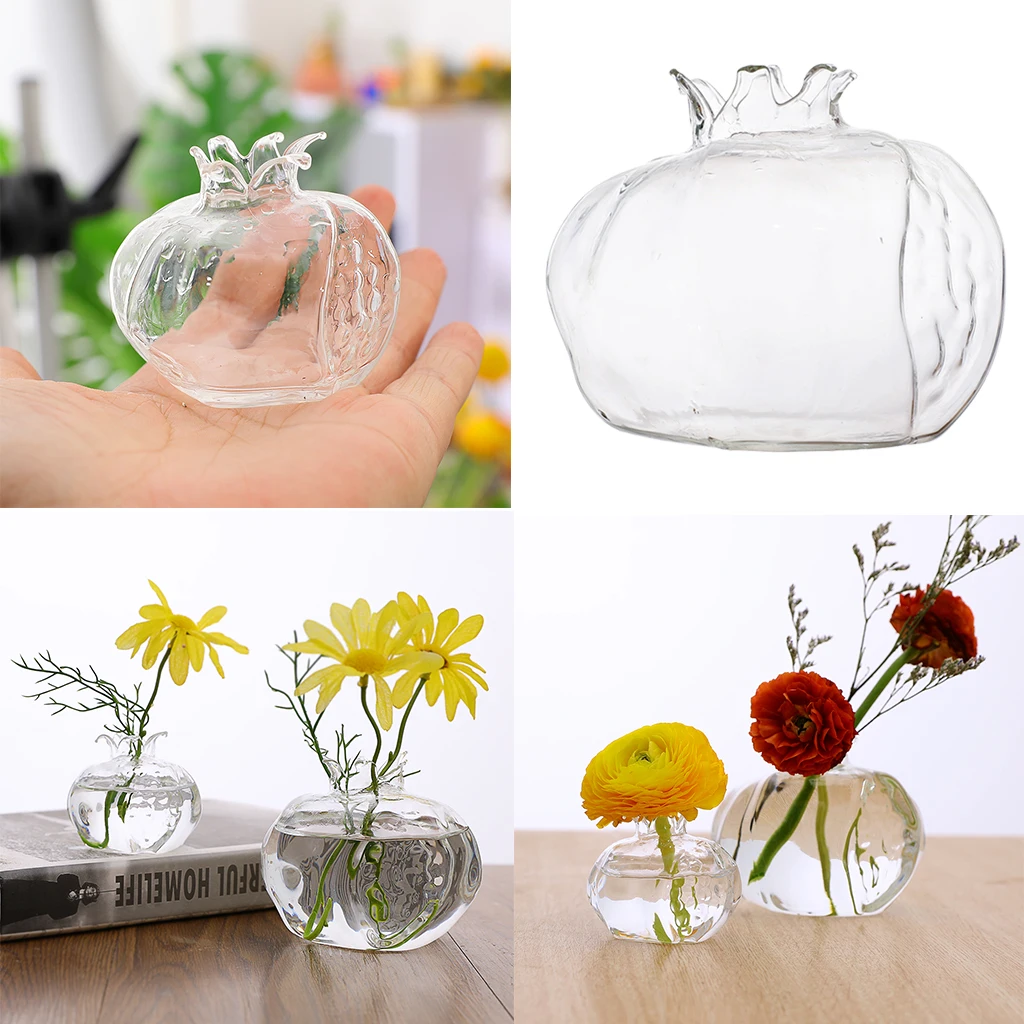 Small Pomegranate Shape Clear Glass Vase Flower Plants Terrarium Vase Containers