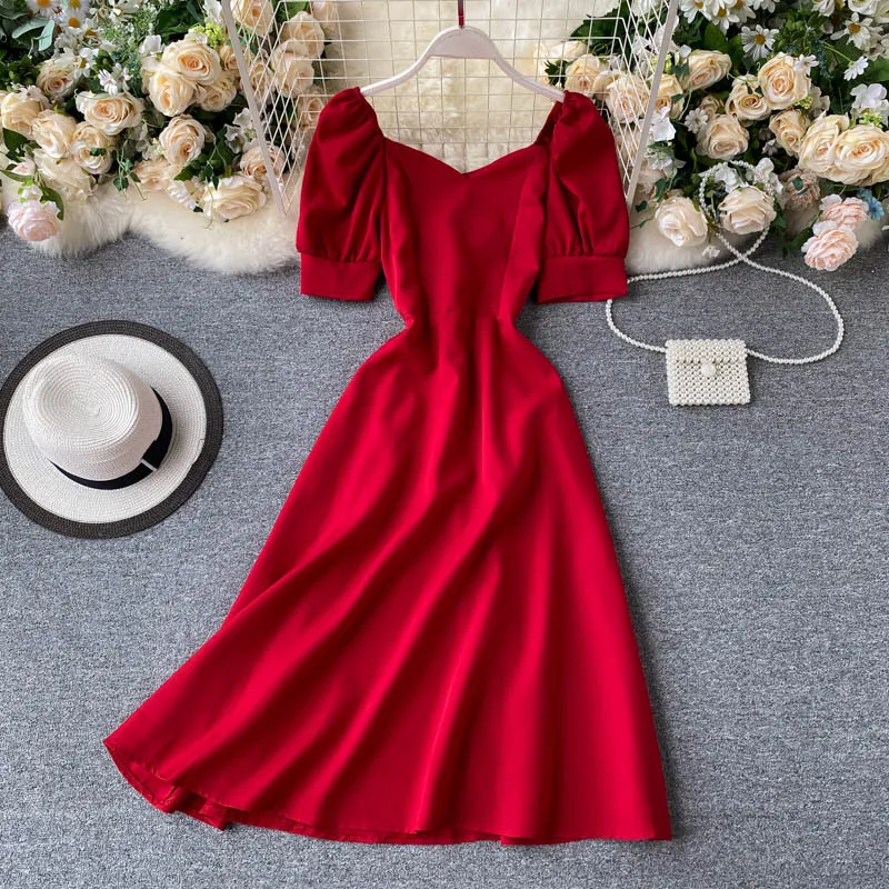 

Elega Evening Party Dress Women White Long Robe Summer Retro Ladies Puff Sleeve High Waisted Bodycon Dress Vestidos Mujer