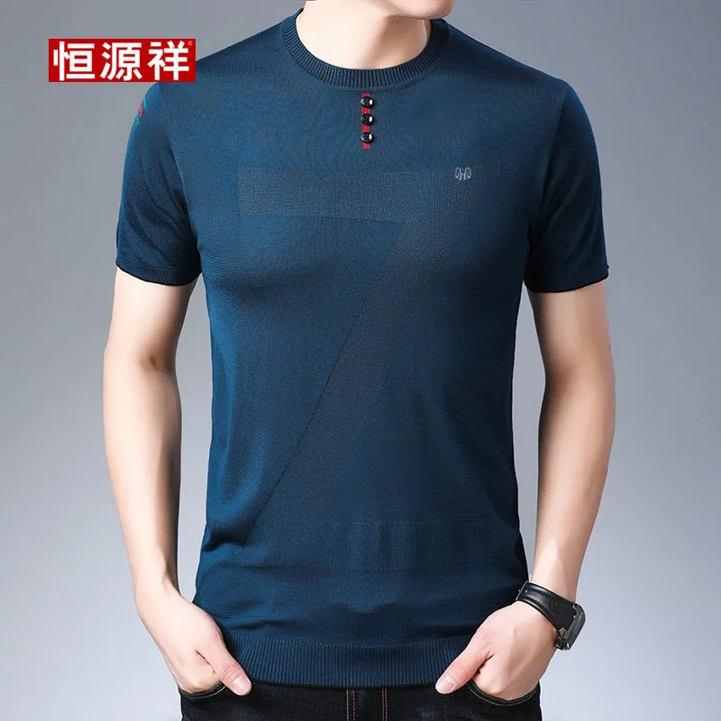 

HYX Genuine Product Summer New Style Crew Neck Half Sleeve Sweater T-shirt Solid Color Casual Thin T-shirt Men's Wear Fashion