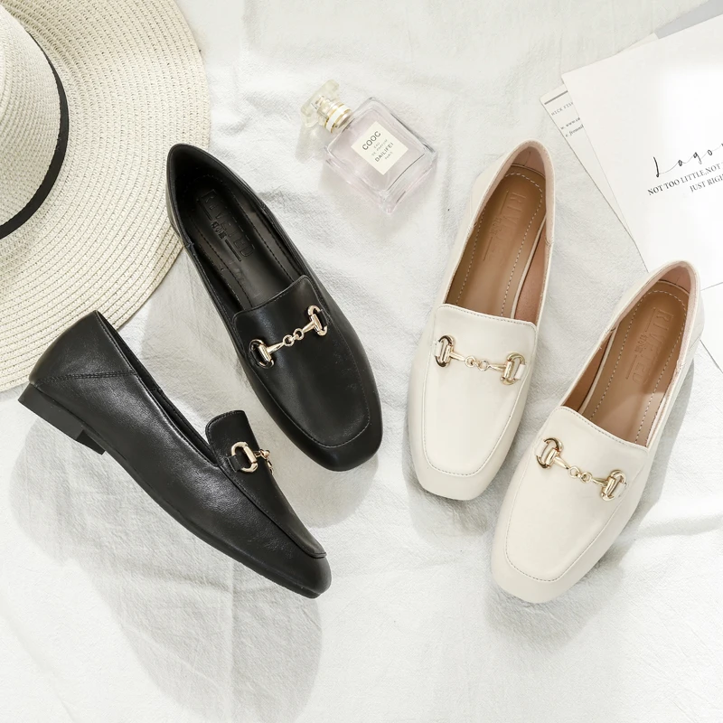 Женские туфли на плоской подошве мягкие кожаные мокасины в британском стиле