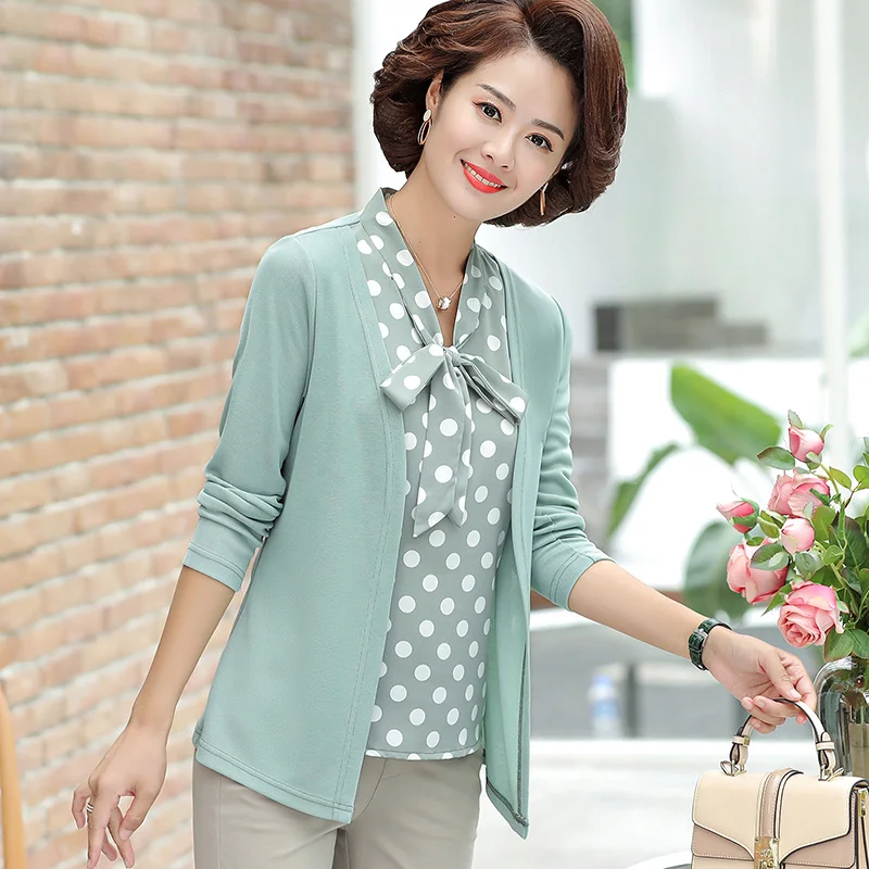 Футболка из двух частей с длинным рукавом для женщин пуловер в горошек