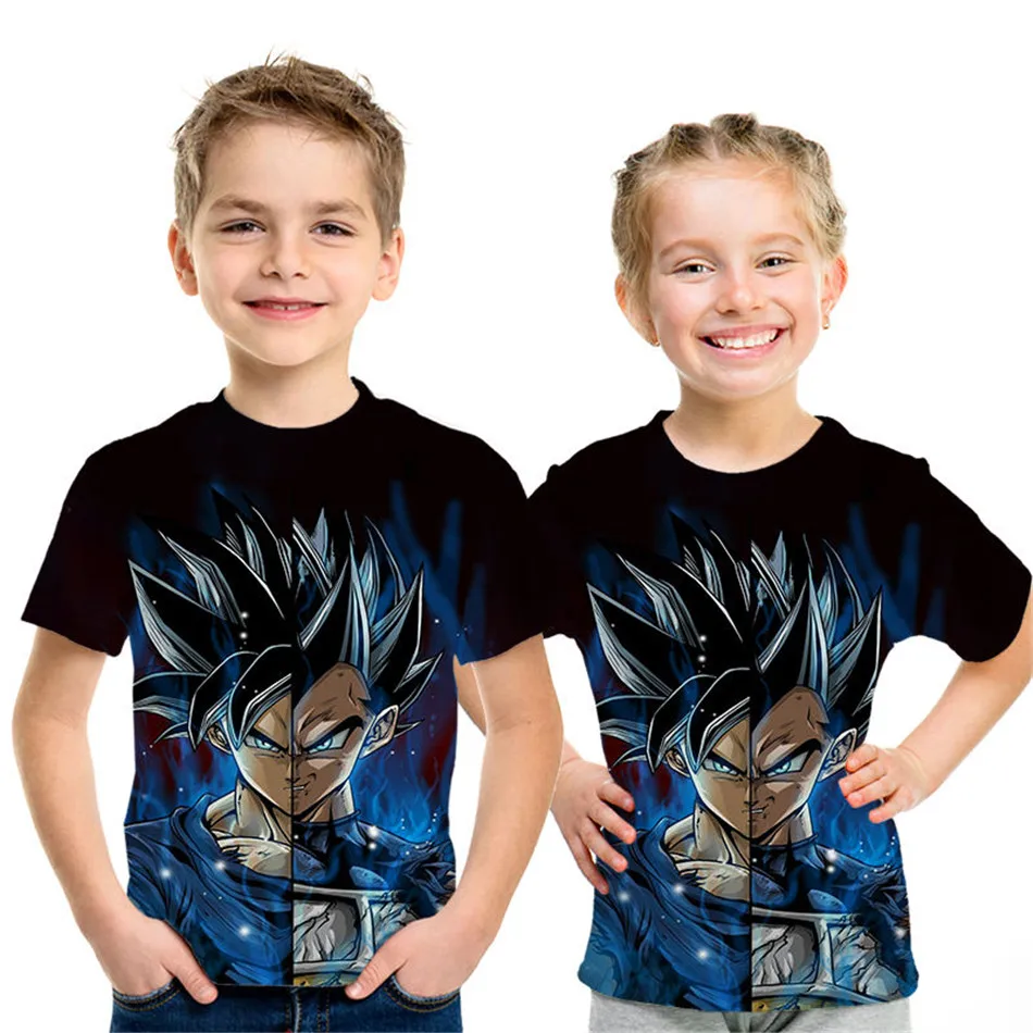 Детская футболка с 3D рисунком Dragon Ball Z Goku Super Saiyan God red blue Hair Vegito, Детская футболка с принтом, футболки с аниме для больших мальчиков и девочек, топы