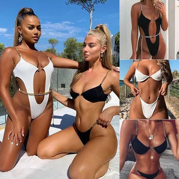 

2020 Hot Selling Europe and America New Style Chain Jewelry Bikini Brooch Bathing Suit Sexy High-waisted Bathing Suit Swimwear