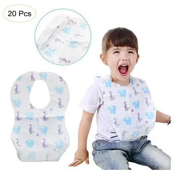 

20PCS Children Disposable Bib Non Woven Fabric Waterproof And Dirty Bib Skin-Friendly Protective Eat And Drinking Bib F