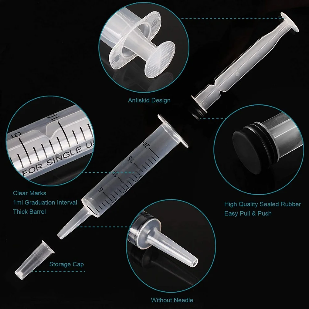 6Pack20mlSyringeWithout 바늘 주사기 forLipGloss 대형 플라스틱 주사기 forscientific clabs, Dispensing,Refilling Multiple Uses