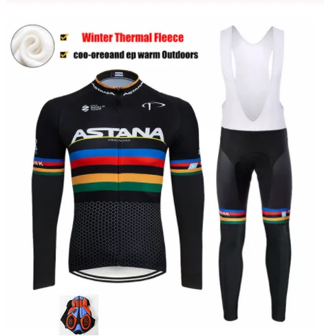 Pro Team астана Велоспорт Джерси 9D Bib набор MTB Форма велосипед одежда мужская зимняя теплая флисовая велосипедная Одежда для велоспорта - Цвет: Winter Cycling set