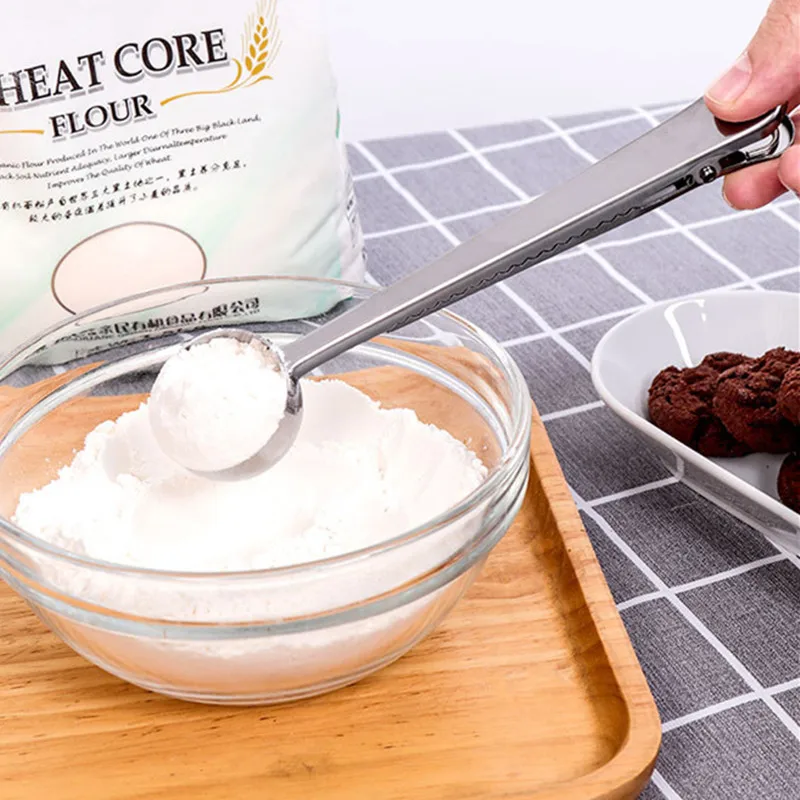 Multifunctional 2In1 Stainless Steel Coffee Measuring Scoop With Bag Clip Sealing Tea Measuring Spoon Scoop Durable Kitchen Tool