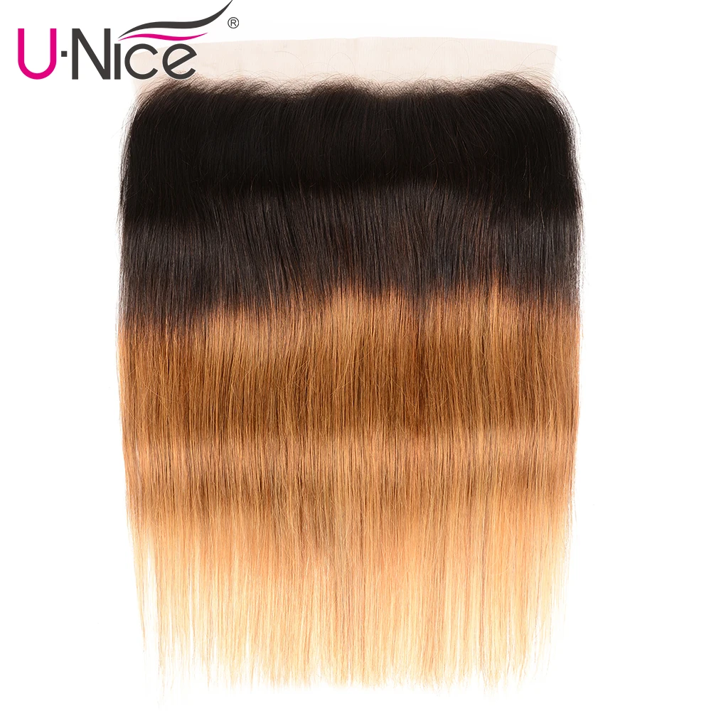 Волосы UNICE бразильские прямые волосы 13x4 кружева Фронтальная застежка с волосами младенца эффектом деграде(переход от темного к T1B/27 Remy человеческие волосы натуральный Цвет - Цвет: T1B427