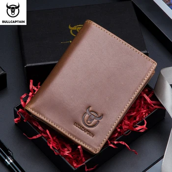 

BULLCAPTAIN men's cowhide wallet Korean short vertical locomotive purse British leisure multi-function card package new casual