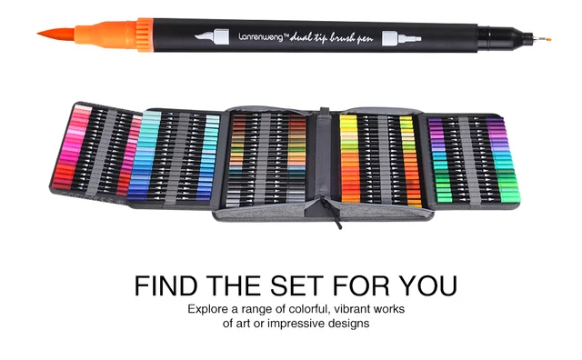 120 Pack Painting Pen Set 100 Colored Dual Tip Markers and 20