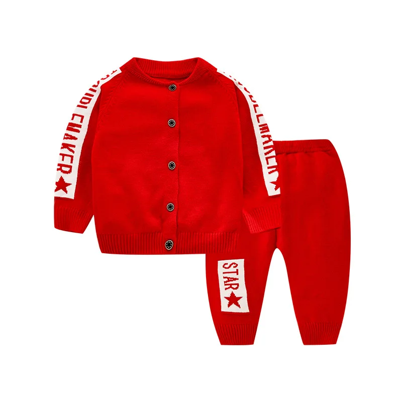 British Style Cardigan Baby Sweater Suits Autumn Warm Letters Infant Baby Clothing Sets Long Sleeve Knitting Sets Outwear Z620