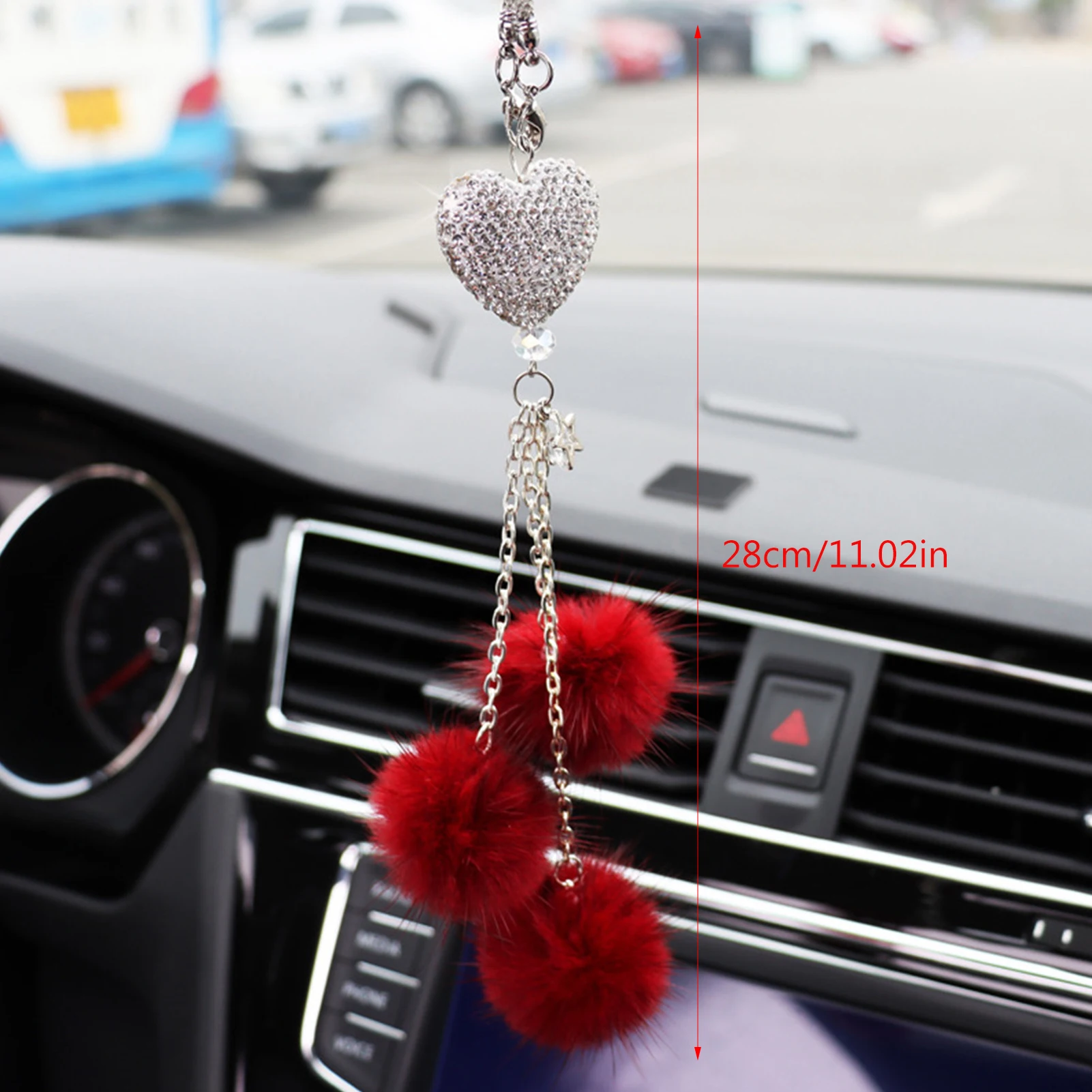Bling Car Mirror Accessories For Women Men Love Heart And Pink Plush