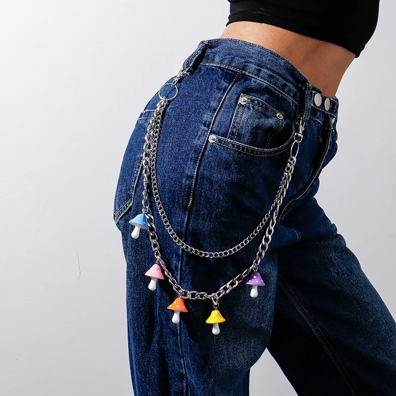 Key Chains Pants Chain Key Chain Accessories Hip Hop Rainbow Resin Chain Keychain Men Women Cute Waist Multicolor Acrylic Flower Trousers Punk Jewelry