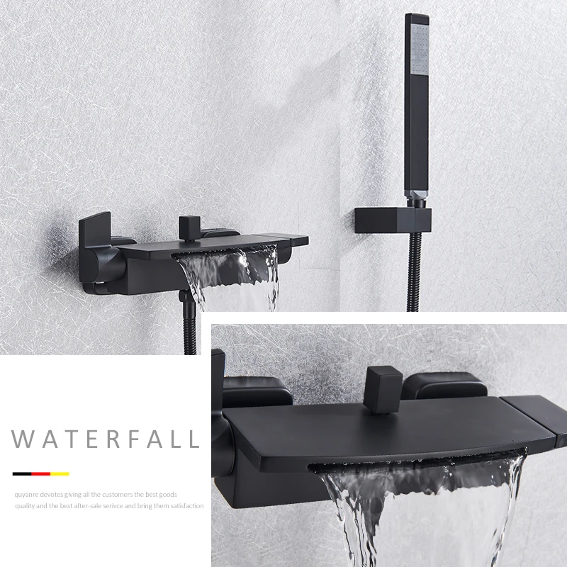 Bathtub Faucet Shower Faucet Water Mixer Quyanre Black Waterfall Bathtub Shower Faucets Wall Mount Shower Mixer Tap Faucets Hot Cold Bath Tap BaRobinet Baignoire