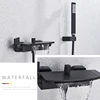 Quyanre Black Waterfall Bathtub Shower Faucets Wall Mount Shower Mixer Tap Faucets Hot Cold Bath Shower Tap BaRobinet Baignoire ► Photo 2/6