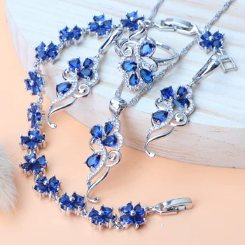 

Luxury Jewelry Sets Zirconia 925 Silver Women Accessories Costume Jewelry Wedding Earrings Necklace Pendant Ring Bracelet Set