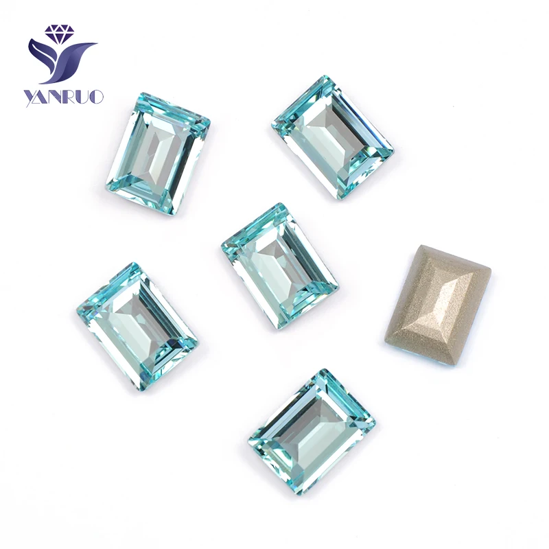Aquamarine YANRUO, 4527, Ступенчатая огранка, стразы с точечной задней частью, Хрустальная аппликация, швейные камни, ремесленные драгоценные камни, стеклянные стразы, аксессуары для одежды - Цвет: Aquamarine