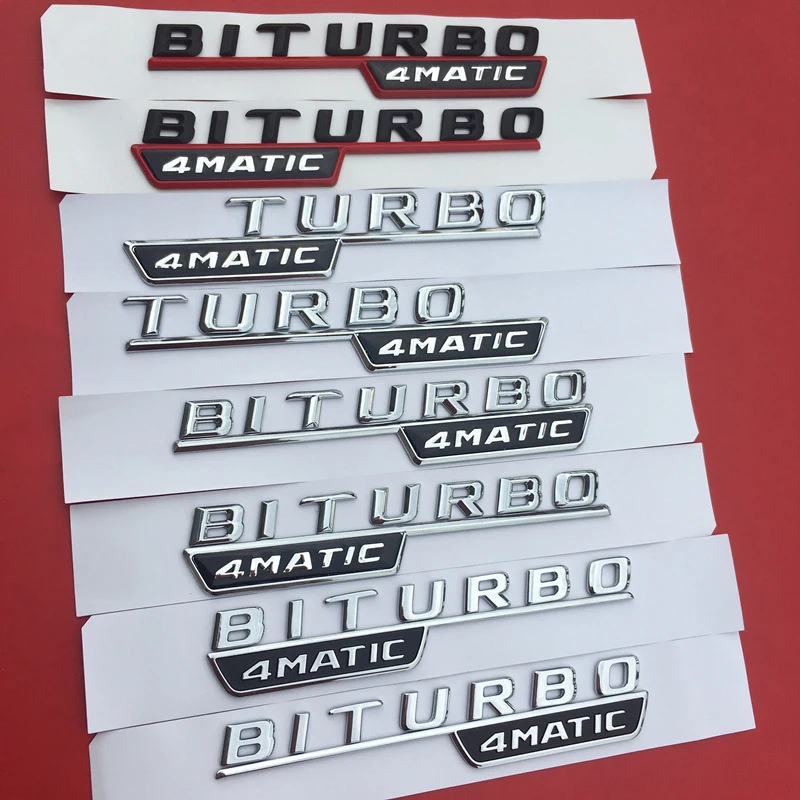 

Letter Emblem Biturbo 4matic Badge Fender Supercharge Logo Car Styling Double Turbo Sticker for Mercedes Benz AMG Left and Right
