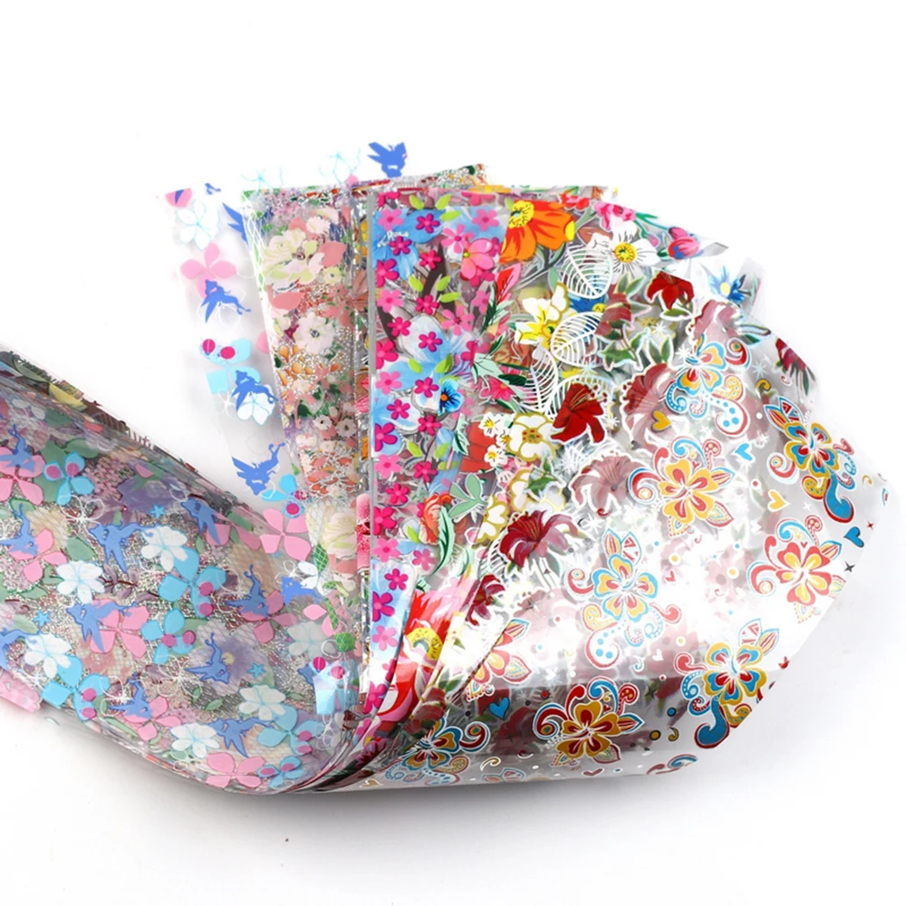 

18Pc Mix Design Nail art Decoration wrap Manicure DecorTip 4*20cm holographic Nail Foil transfer Decal For Nails Sticker Flower