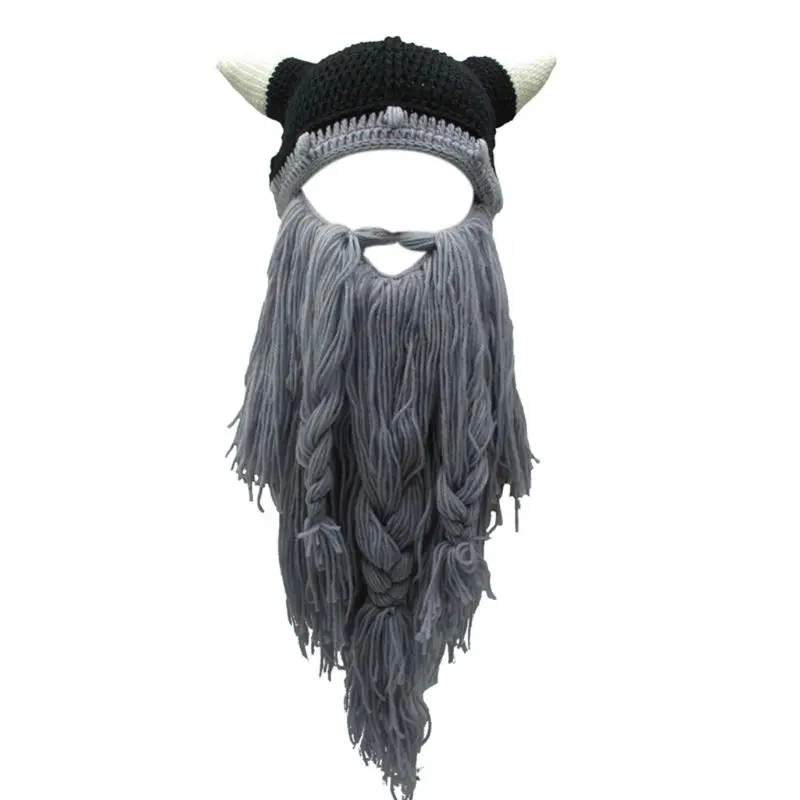 Взрослая забавная вязаная шапка для костюмированной вечеринки на Хэллоуин с изображением бороды викингов, лыжная маска, винтажная Шапка-бини Варвара Vagabond, зимняя теплая шапка - Цвет: A