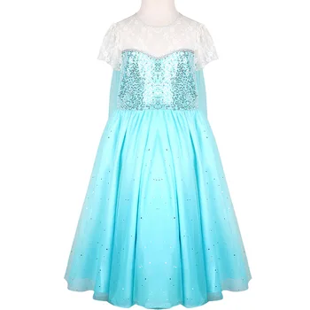 

Girls Elsa Princess Dresses Kids Jeweled Costumes Short Sleeve Snow Queen Elza Children Birthday Halloween Party Fancy Dress