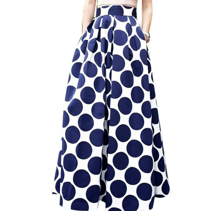 Женская длинная юбка в горошек винтажная макси с цветочным принтом и высокой