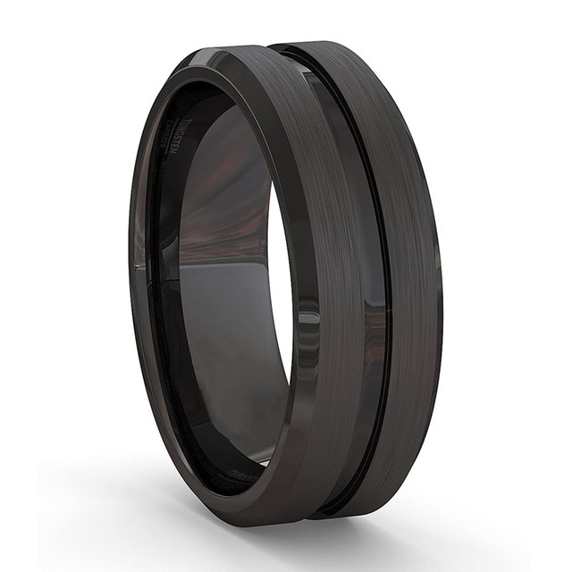 Styles Men Blue Grooved Black Stainless Steel Ring Koa Wood And Abalone Shell Inlay Arrow Red Meteorite Ring Men Wedding Band
