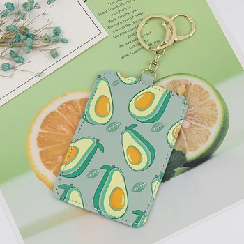 

Cute Fruit PVC ID Credit Card Holder Cover Business Card Bag Unisex Keyring Chain Cardholder Student ID Bus Card Pass Holder