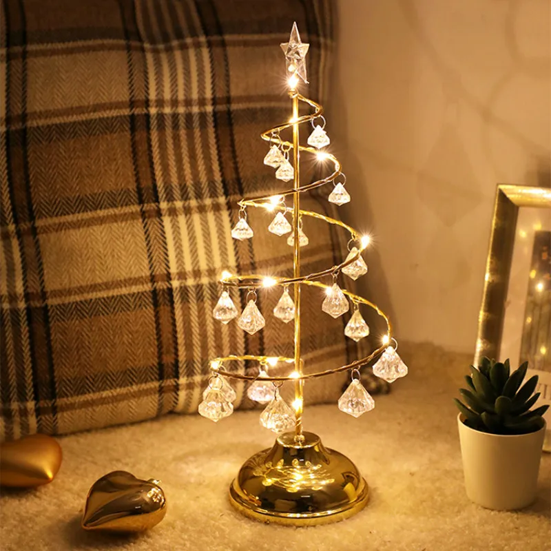 Светодиодный ночник, Хрустальный орнамент, Рождественская елка, настольные лампы для рождества, свадебные украшения, освещение, подарок на год, золото/серебро