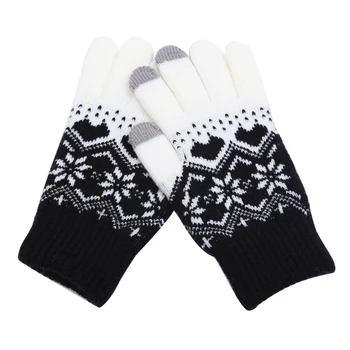 

Warm Winter Gloves Screen Sense Wool Knitted Wrist Gloves Snowflake Full Finger Unisex Gloves Mittens For Women Men