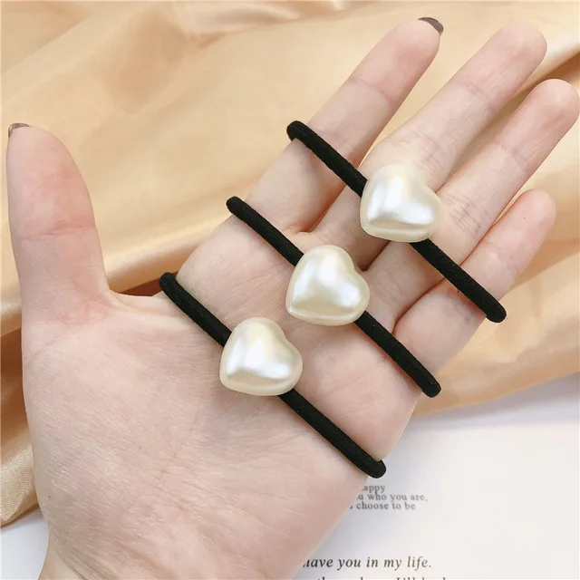 5PC Korean Heart Hair Bands Wholesale Elastic Bands Scrunchies  Women Hair Ties Girls Hair Rings Rope Accessories Ponytail Holer 5PC white