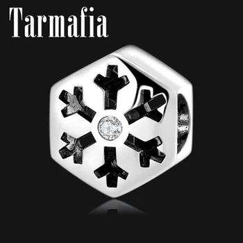 

100% Authentic 925 Sterling Silver Shiny CZ Snowflake Square Beads Jewelry Making fit Original Women Charm Bracelets for Women