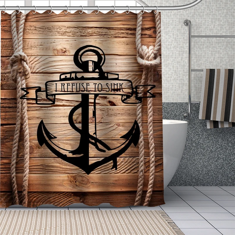 Custom wood and anchor Shower Curtains DIY Bathroom Curtain Fabric Washable Polyester for Bathtub Art Decor Drop Shipping | Дом и сад