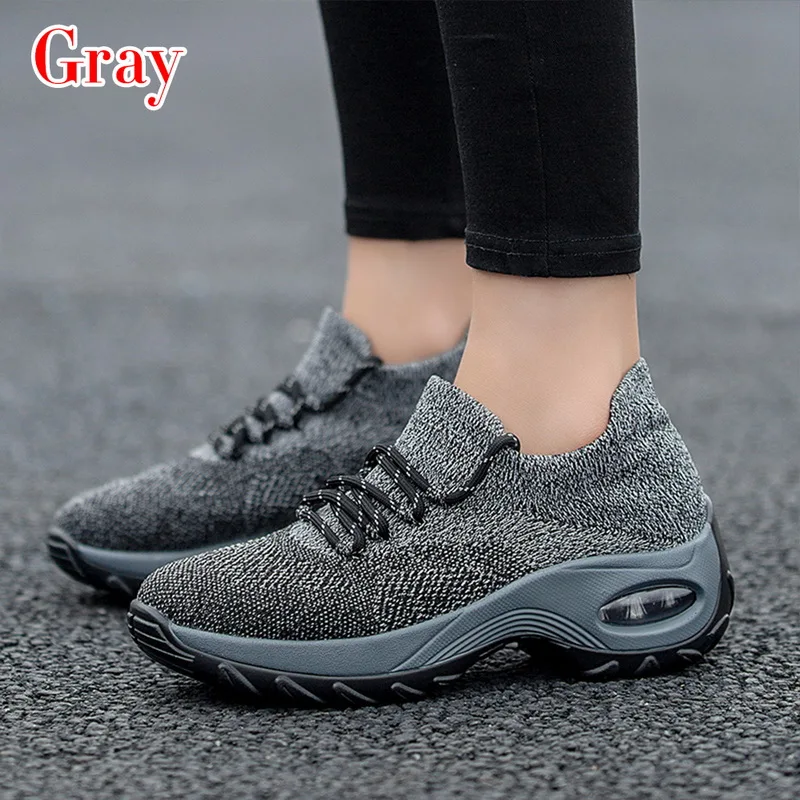 gray SHUJIN/; кроссовки на платформе; дышащая повседневная обувь; женская модная обувь, увеличивающая рост; женская обувь; большие размеры 36-42 - Цвет: gray