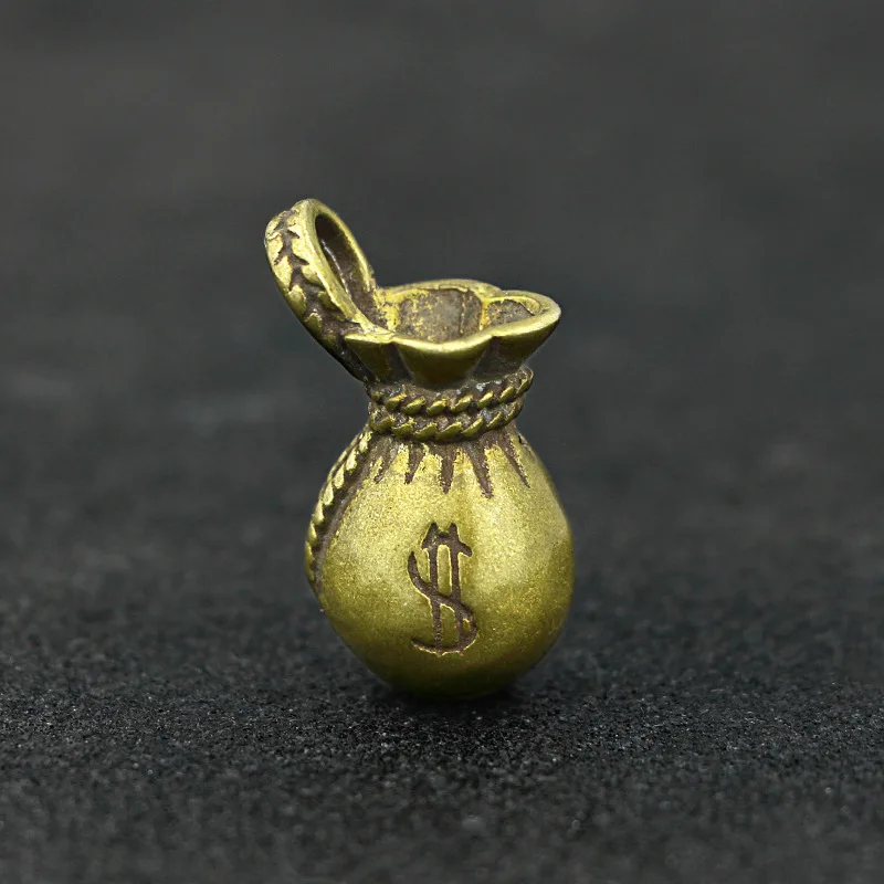 Small Money Bag Латунная сумка для денег брелки Висячие Подвески Брелок Металлический Чистый медный счастливый кошелек брелки-подвески орнамент винтажный ручной работы - Цвет: Small Money Bag
