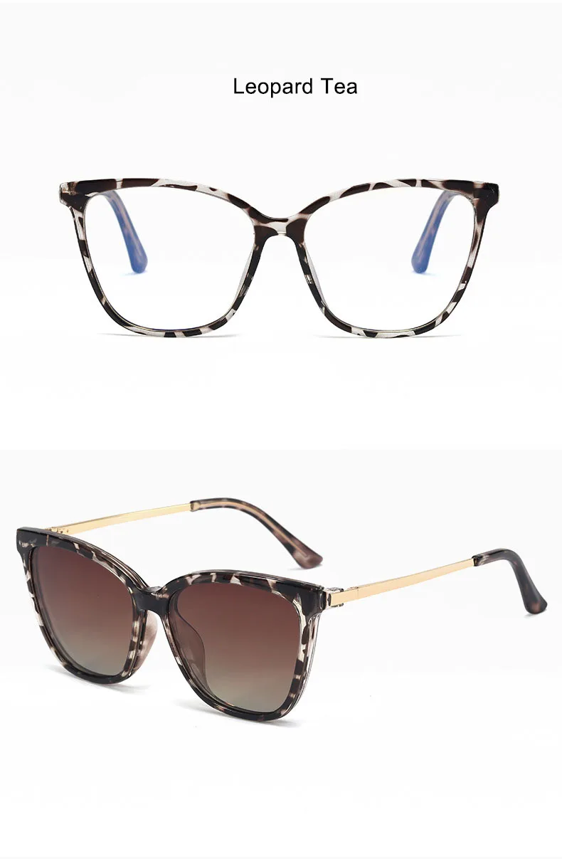 2 In 1 Set Polarized Clip On Sunglasses For Women Men Retro Luxury CatEye Anti Blue Light Glasses Frame Magnetic Driving Eyewear square sunglasses