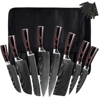 

Qing Japanese Kitchen Knives Set Laser Damascus Pattern Chef Knife Sharp Santoku Cleaver Slicing Utility Cutter Kitchen Tool
