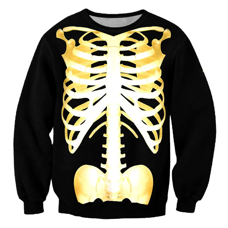 Мужские и женские костюмы на Хэллоуин пуловер с 3D-принтом скелета свитшот Лидер