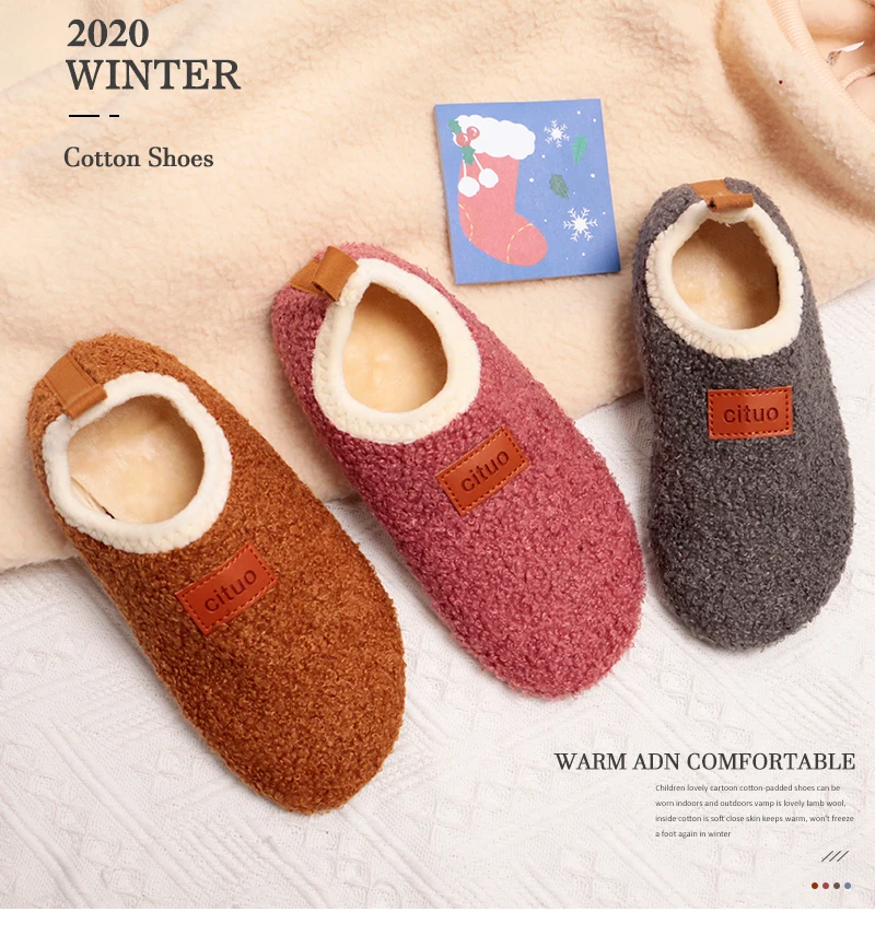 extra wide fit children's shoes Winter Children Cashmere Slippers Kids Soft Warm Sock Floor Shoes Boys Rubber Soles Non-slip Cotton Slippers Indoor Home Shoes children's shoes for adults