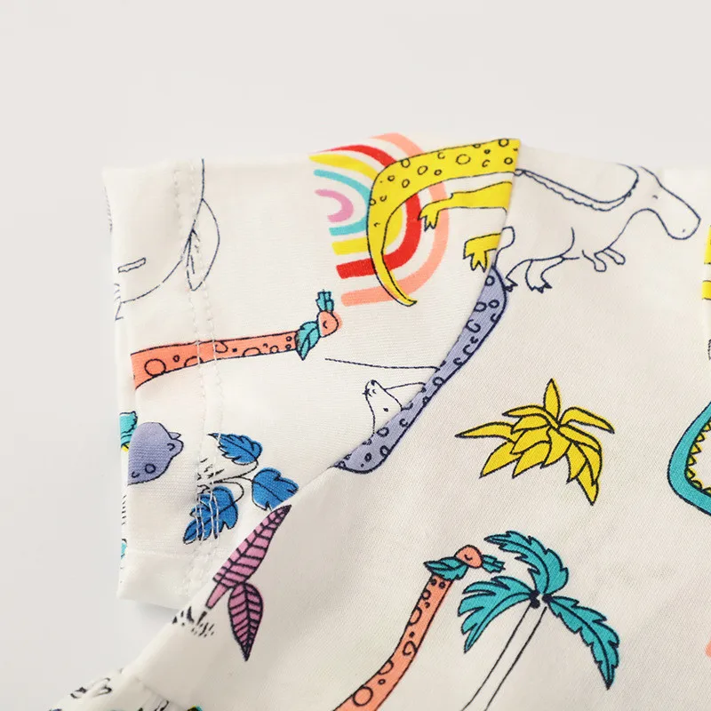 Jumping Meters Dinosaurs Girls Dresses Summer Cartoon Casual Children's Clothes Short Sleeve Kids Princess Dress Frocks